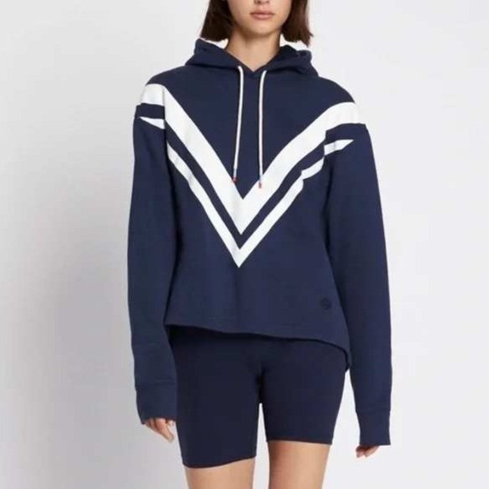 Tory Burch Sport French Terry Chevron Hoodie Color Tory Navy/Snow White Size M